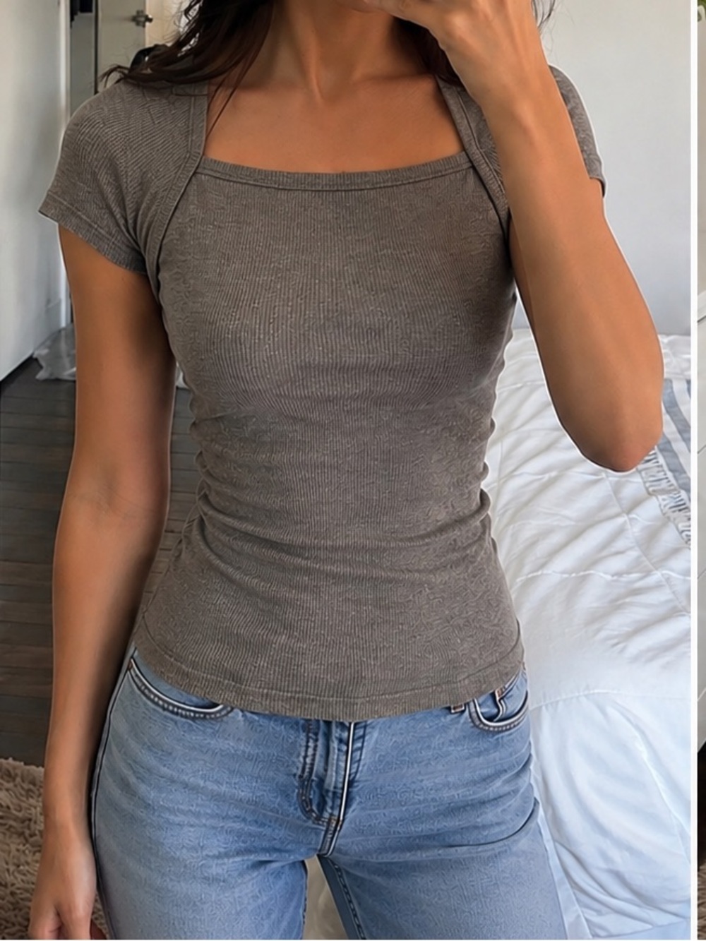 Soft Scoop Neck Ribbed Tee BUNDLE - Gray & Light Blue